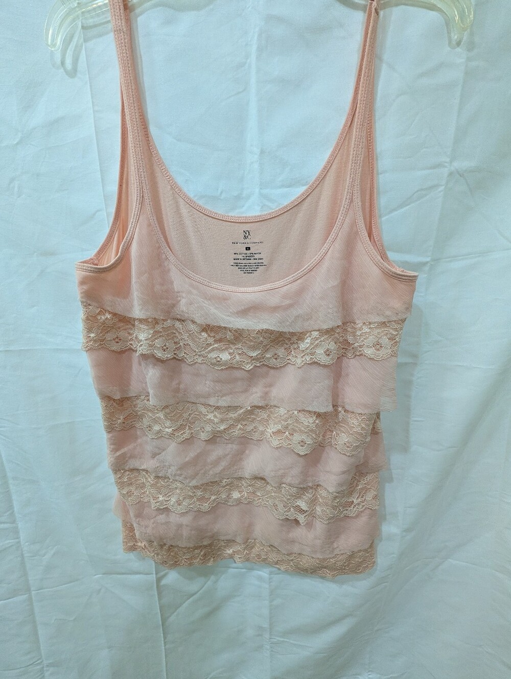 New York & Company Tiered Lace Cami Tank Top Blush Pink XL